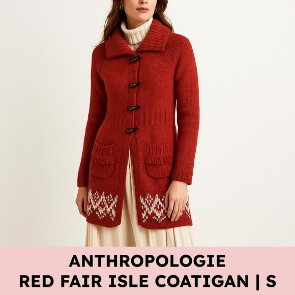 Anthropologie Fair Isle Nordic Toggle Sweater Coat Wool Blend Boho Cozy Small - Picture 1 of 10